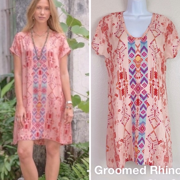 Sundance Silk Aztec Print Scoop Neck Cap Sleeve Dress Size M - Picture 1 of 8